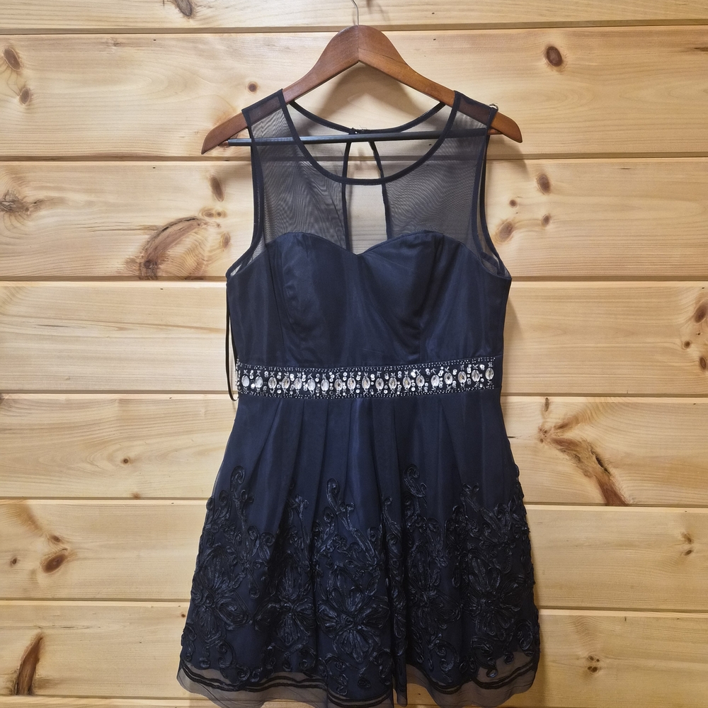 Navy BLUE Sleeveless Mini Dress with Embroidered And Rhinestone Accents